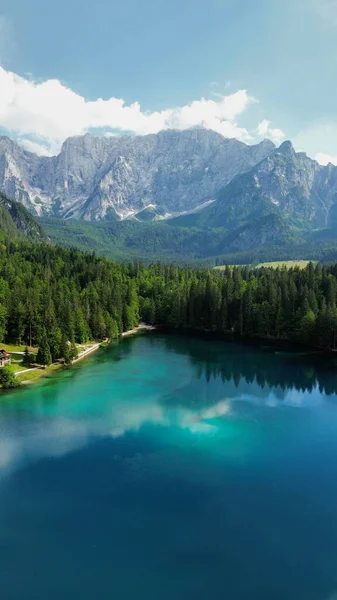 Drone Foto Lago Fusine Lago Fusine Superiore Dolomites Italia Europe — Foto Stock