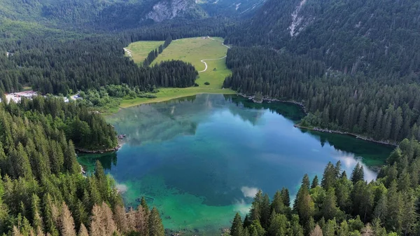 항공기 Fusine Lake Lago Fusine Superiore Dolomites 이탈리아 — 스톡 사진