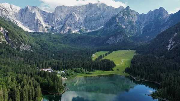 Drönare Foto Fusinsjö Lago Fusine Superiore Dolomiter Italien Europa — Stockfoto