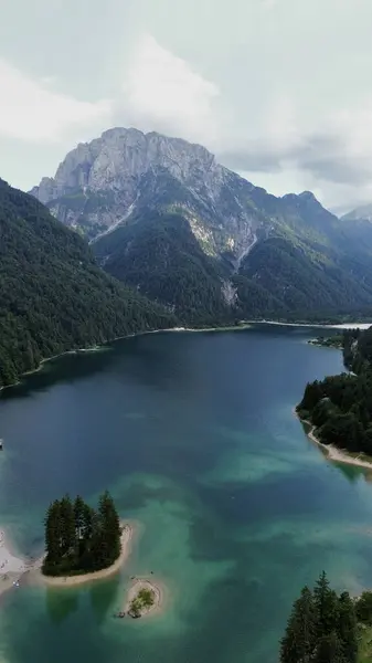 Drönare Foto Predil Sjö Lago Predil Dolomites Italy Europe — Stockfoto