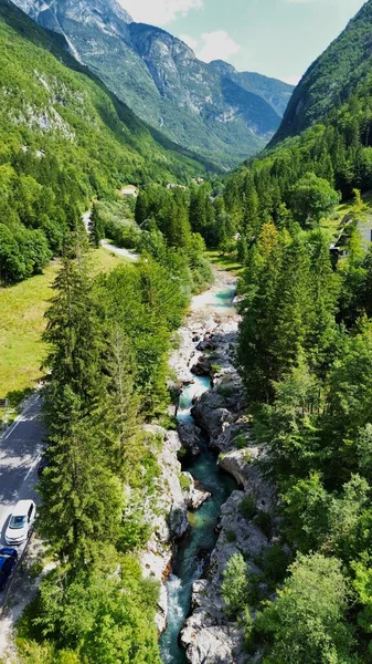 Drone Foto Soca Gorge Velika Korita Soce Slovenia Europa — Fotografia de Stock