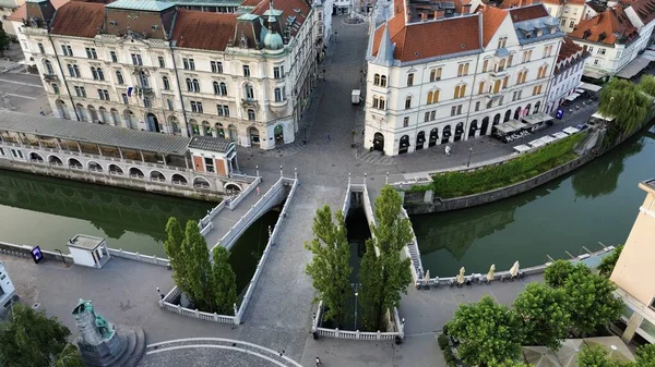 Drone Foto Tromostovje Liubliana Eslovenia Europa —  Fotos de Stock