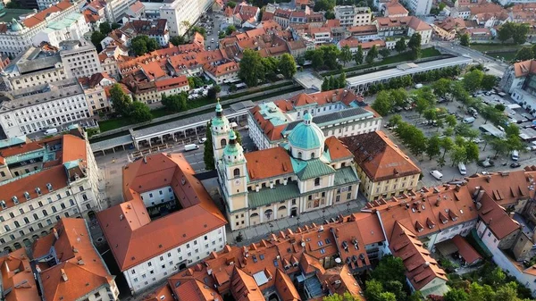 Foto Del Dron Catedral San Nicolás Katedrala Nikolaj Ljubljana Slovenia —  Fotos de Stock
