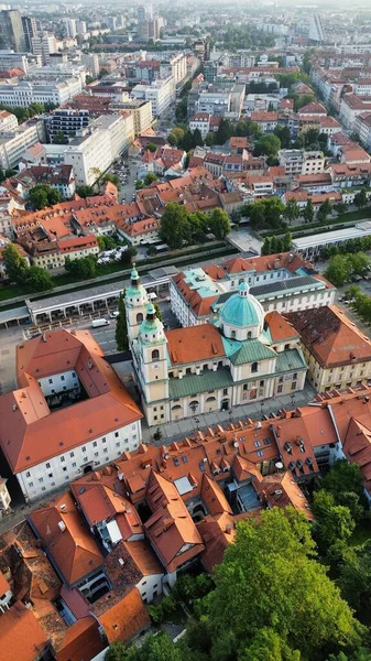 Foto Del Dron Catedral San Nicolás Katedrala Nikolaj Ljubljana Slovenia —  Fotos de Stock