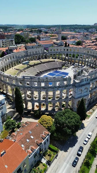 Drohnenfotos Amphitheater Pula Amfiteatar Puli Kroatien Europa — Stockfoto