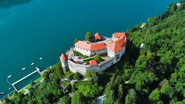 Drone Photo Bled Castle Blejski Grad Slovenia Europe — Stock Photo, Image