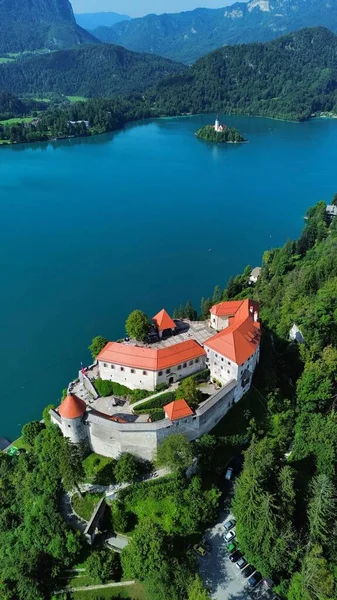 Drone Photo Bled Castle Blejski Grad Slovénie Europe — Photo