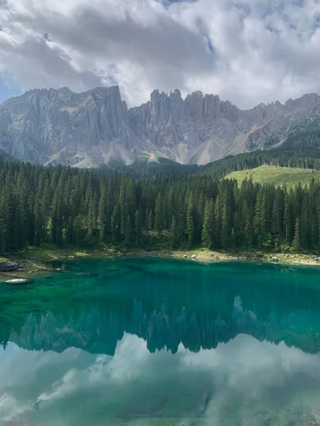 Drohne Foto Carezza See Lago Carezza Karersee Dolomiten Italien — Stockfoto