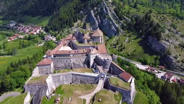 Drone Vídeo Joux Castle Chateau Joux Jura França Europa — Vídeo de Stock