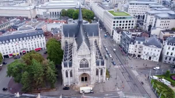 Drone Video Church Notre Dame Des Victoires Sablon Onze Lieve — Vídeo de Stock
