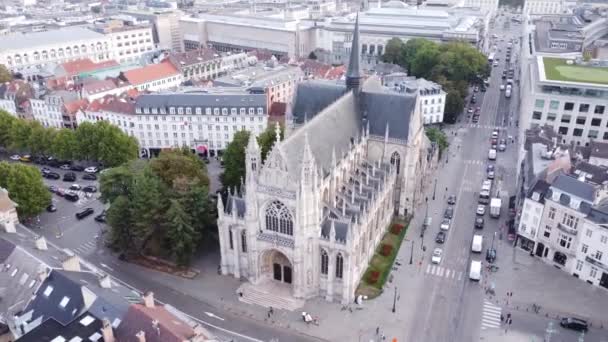 Drone Video Church Notre Dame Des Victoires Sablon Onze Lieve — ストック動画