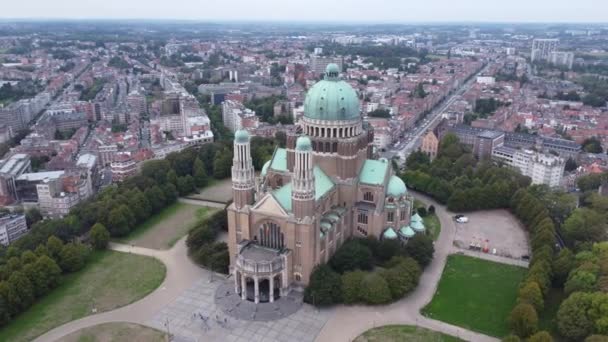 Drone Vídeo Basílica Nacional Sagrado Coração Nationale Basiliek Van Het — Vídeo de Stock