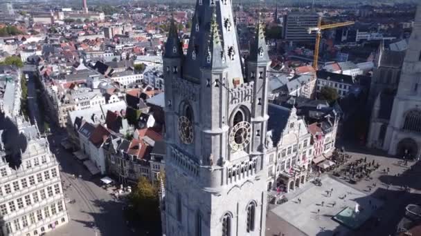 无人机视频Ghent Belfry Het Belfort Ghent Belgium Europe — 图库视频影像