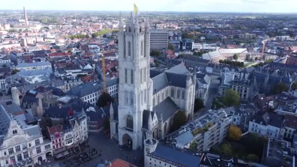 ドローンビデオ バヴォ大聖堂 バフスカテドラル ゲント ベルギー ヨーロッパ — ストック動画