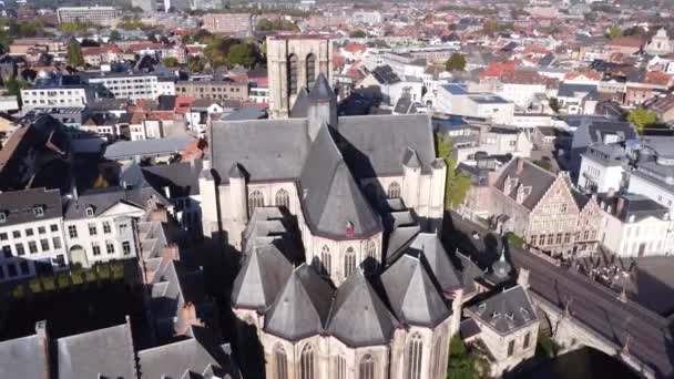 Drone Video Iglesia San Miguel Sint Michielskerk Gante Belgium Europe — Vídeo de stock