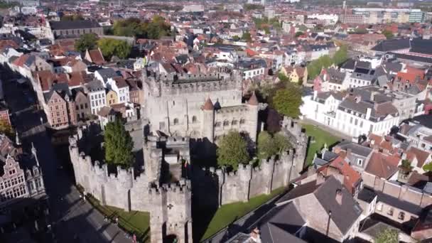 Drone Video Castillo Los Condes Flandes Gravensteen Gante Bélgica Europa — Vídeos de Stock