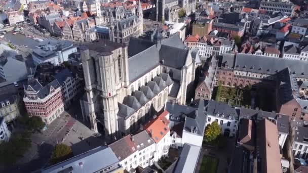 Drone Video Iglesia San Miguel Sint Michielskerk Gante Belgium Europe — Vídeos de Stock