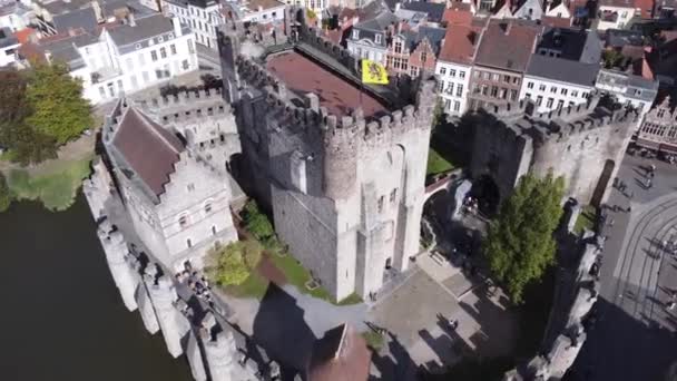 ドローン ビデオ キャッスル フランダース Gravensteen Ghentベルギー ヨーロッパ — ストック動画