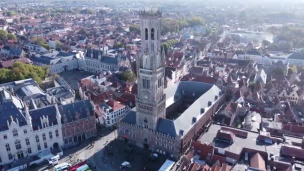Drohnenvideo Brügge Glockenturm Belfort Brügge Belgien Europa — Stockvideo