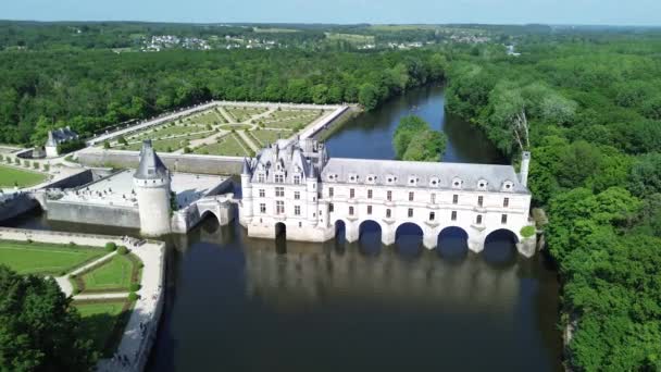 法国欧洲城堡 Chateau Chenonceau France Europe 无人机视频 — 图库视频影像