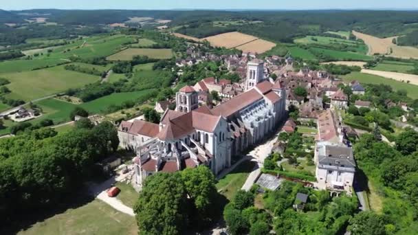 Drone Video Bazylika Vezelay Basilique Vezelay Francja Europa — Wideo stockowe