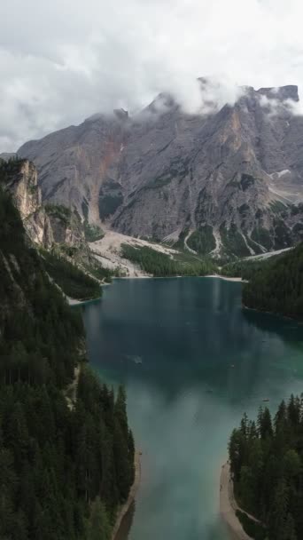 Drone Video Braies Lake Lago Braies Pragser Wildsee Dolomites Italy — Stock video