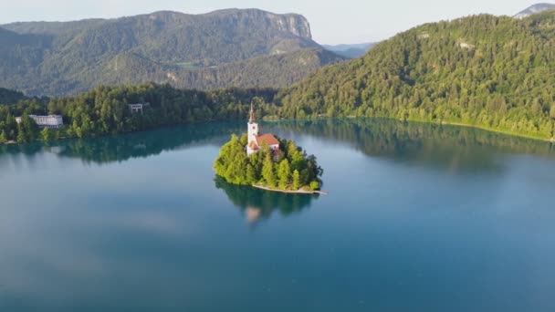 Drone Foto Lago Sangrado Blejsko Jezero Slovenia Europa — Vídeo de Stock