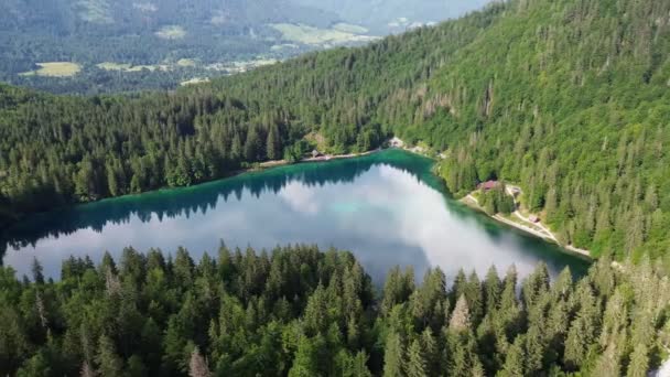 Drone Video Fusine Lake Lago Fusine Superiore Dolomites Italy Europe — Stock video