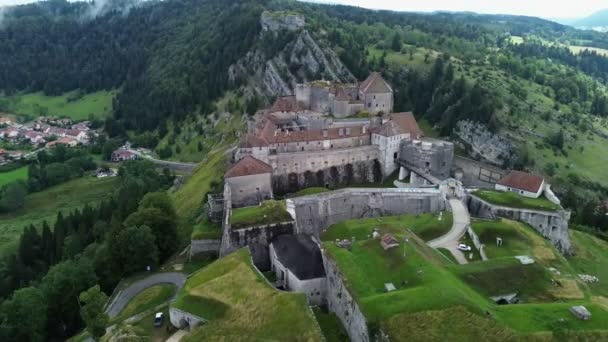 Drone Vídeo Joux Castle Chateau Joux Jura França — Vídeo de Stock