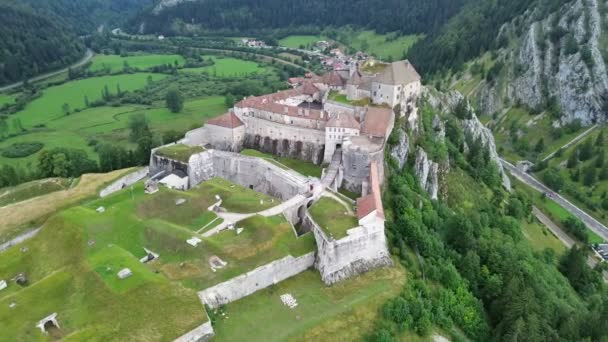 Drohne Video Joux Castle Chateau Joux Jura Frankreich Europa — Stockvideo