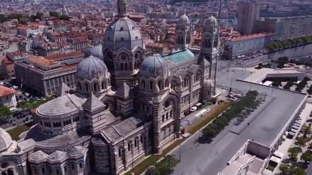 ドローンビデオラ大聖堂 大聖堂ラ メジャーマルセイユ フランス ヨーロッパ — ストック動画