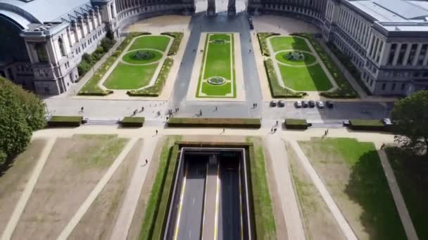 Drone Video Parque Cinquantenaire Bruselas Jubelpark Belgium Europe — Vídeos de Stock