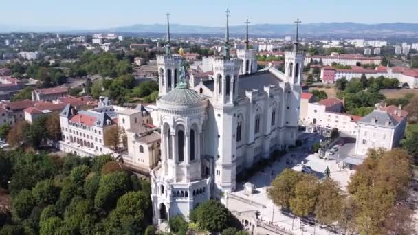 Drohnenvideo Basilika Notre Dame Fourviere Basilique Notre Dame Fourviere Lyon — Stockvideo