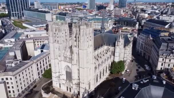 Drönare Video Cathedral Sts Michel Och Gudule Michiels Goedelekathedraal Bryssel — Stockvideo