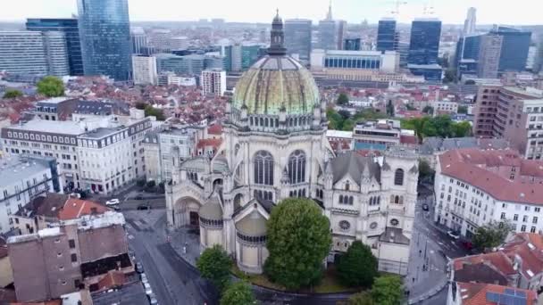 Drone Vídeo Sainte Marie Schaerbeek Royal Church Koninklijke Sint Maria — Vídeo de Stock