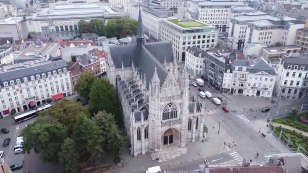 Drone Photo Iglesia Notre Dame Des Victoires Sablon Onze Lieve — Vídeos de Stock