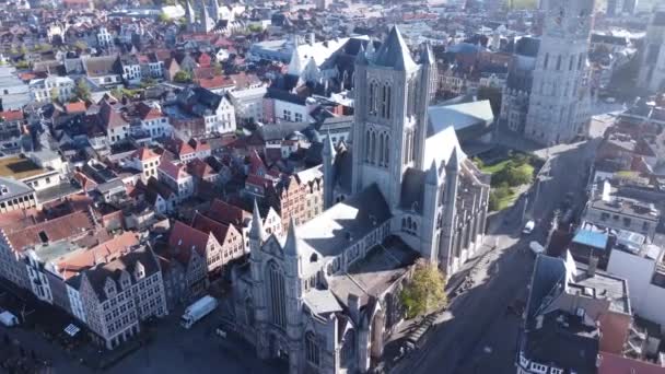 Відео Безпілотника Церква Святого Миколая Сінт Нікласкерк Гент Бельгія Європа — стокове відео