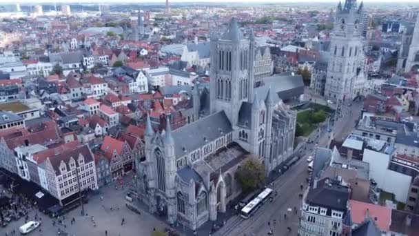 Drone Video Iglesia San Nicolás Sint Niklaaskerk Gante Bélgica Europa — Vídeos de Stock