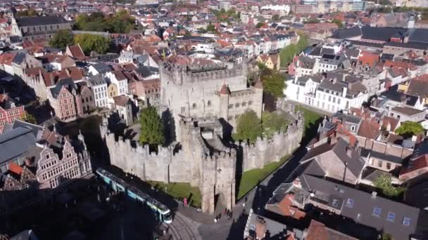 Drone Foto Castillo Los Condes Flandes Gravensteen Gante Bélgica Europa — Vídeo de stock