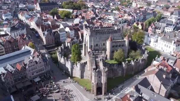Drone Photo Château Des Comtes Flandre Gravensteen Gand Belgique Europe — Video