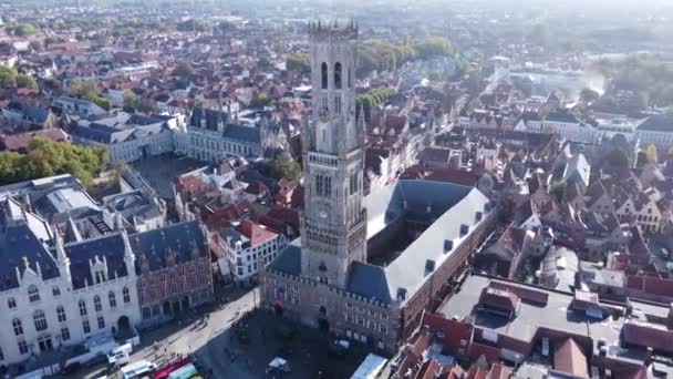 Drone Video Bruges Belfry Belfort Bruges Belgium Europe — Stock videók