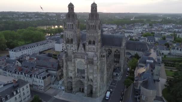 Drone Video Saint Gatien Cathedral Cathedrale Saint Gatien Tours France — 图库视频影像