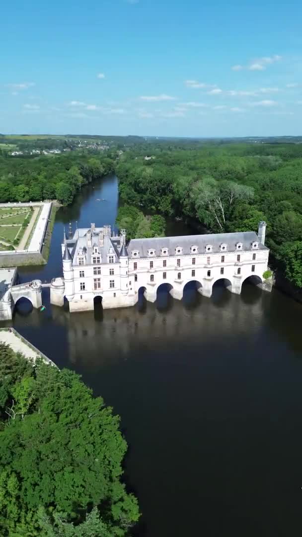 Замок Безпілотного Відео Ченонсо Шато Ченонсо Франція Європа — стокове відео