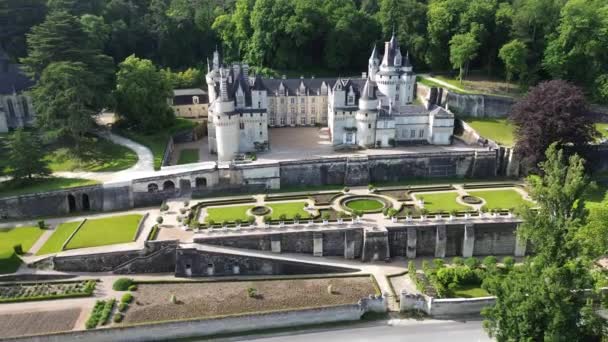 Drone Vídeo Castelo Usse Chateau Usse França Europa — Vídeo de Stock