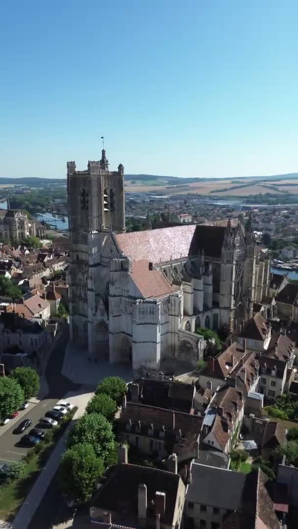 Drohnenvideo Kathedrale Saint Etienne Cathedrale Saint Etienne Auxerre Frankreich Europa — Stockvideo