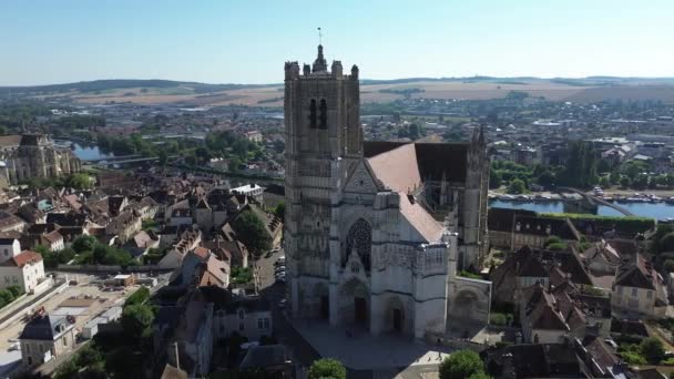 Drohnenfotos Kathedrale Saint Etienne Cathedrale Saint Etienne Auxerre Frankreich Europa — Stockvideo