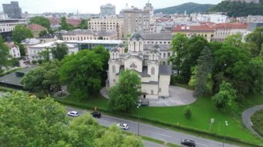 drone video Sts. Cyril and Methodius Church Ljubljana Slovenia europe