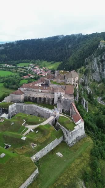 Video Drone Joux Castle Chateau Joux Jura France Eropa — Stok Video