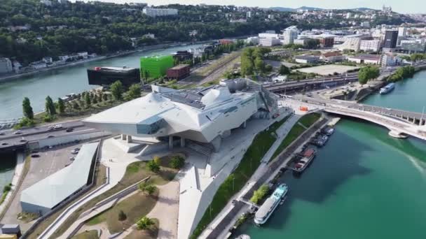 Drone Video Confluence Museum Musee Des Confluences Lyon France Europe — Stockvideo