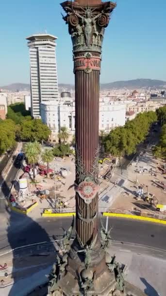 Drönare Video Christopher Columbus Monument Monument Colom Barcelona Spanien Europa — Stockvideo